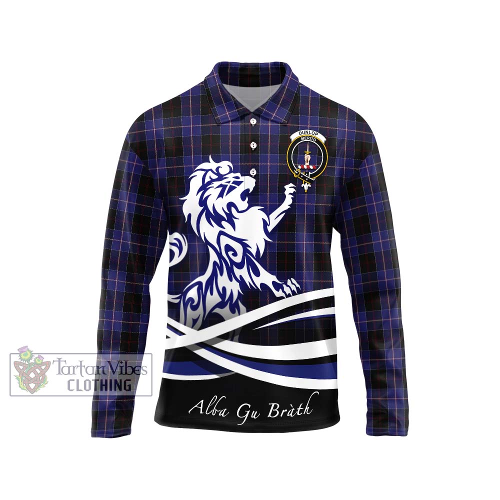 Dunlop Tartan Long Sleeve Polo Shirt with Alba Gu Brath Regal Lion Emblem Unisex - Tartanvibesclothing Shop