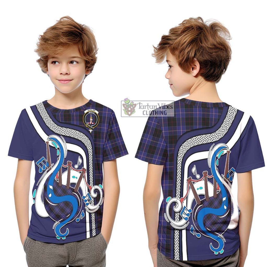 Tartan Vibes Clothing Dunlop Tartan Kid T-Shirt with Epic Bagpipe Style