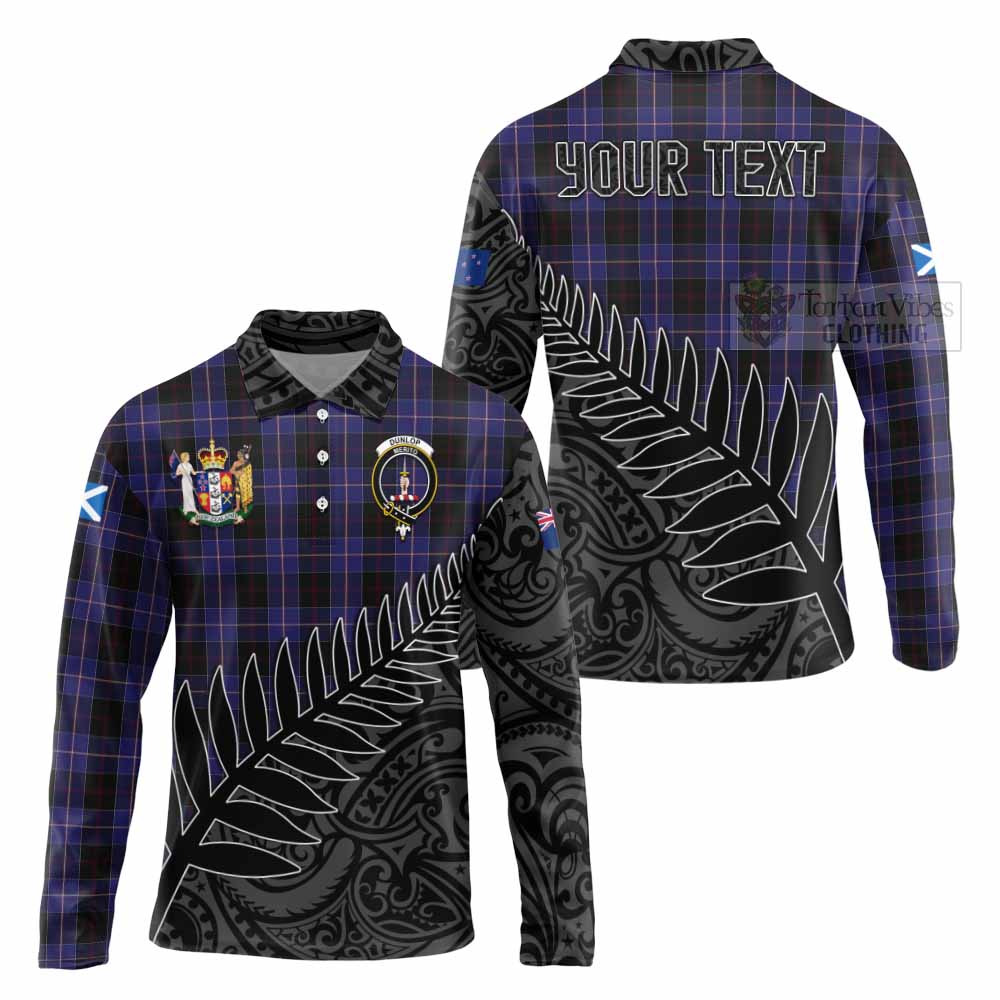 Tartan Vibes Clothing Dunlop Crest Tartan Long Sleeve Polo Shirt with New Zealand Silver Fern Half Style