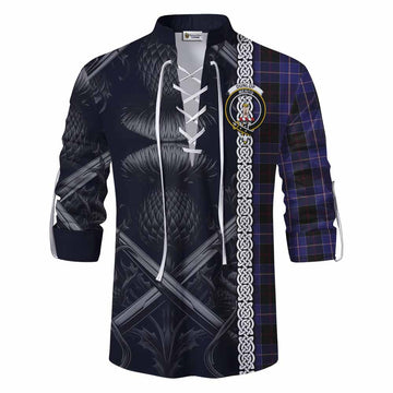 Dunlop Tartan Ghillie Kilt Shirt with Family Crest Cross Sword Thistle Celtic Vibes