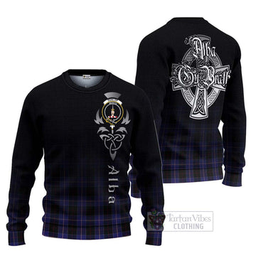 Dunlop Tartan Ugly Sweater Featuring Alba Gu Brath Family Crest Celtic Inspired