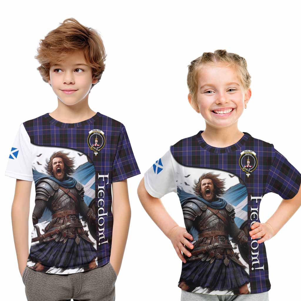 Tartan Vibes Clothing Dunlop Crest Tartan Kid T-Shirt Inspired by the Freedom of Scottish Warrior