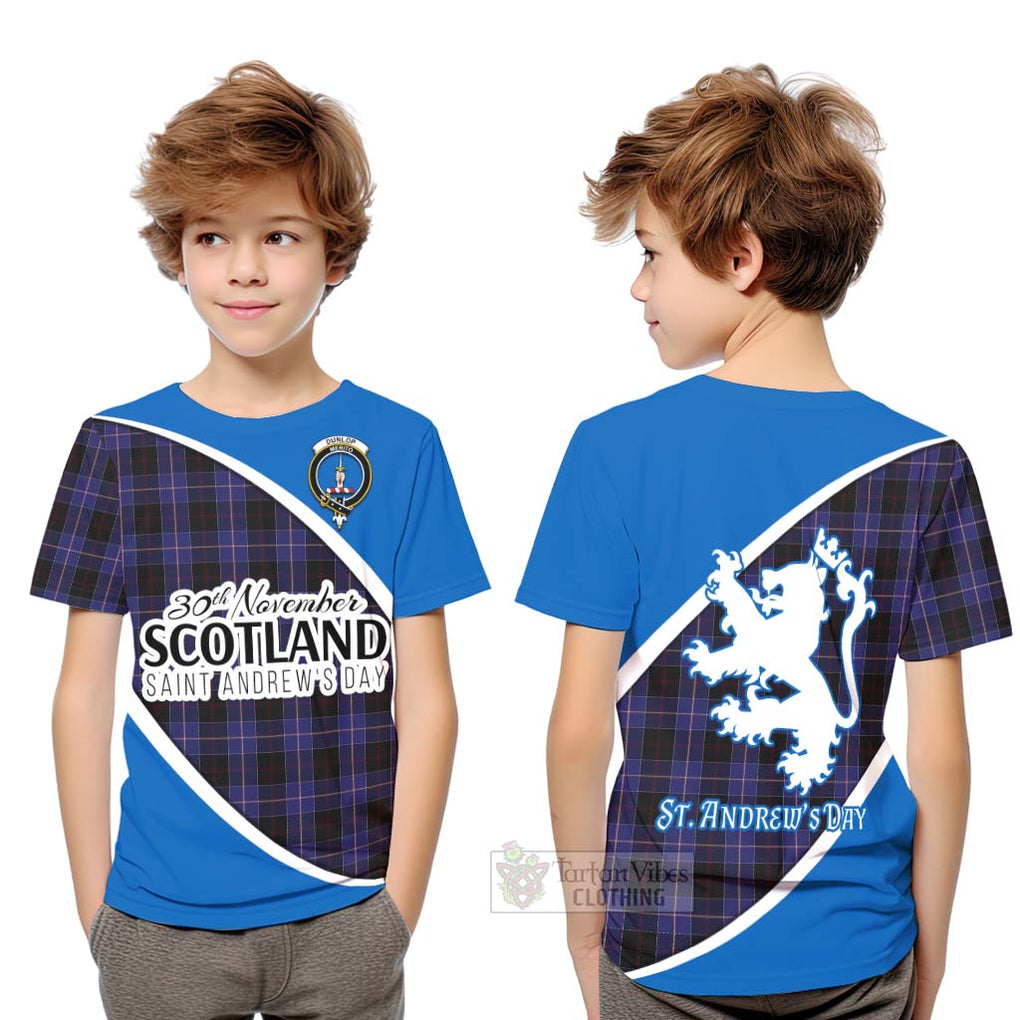 Tartan Vibes Clothing Dunlop Family Crest Tartan Kid T-Shirt Celebrate Saint Andrew's Day in Style