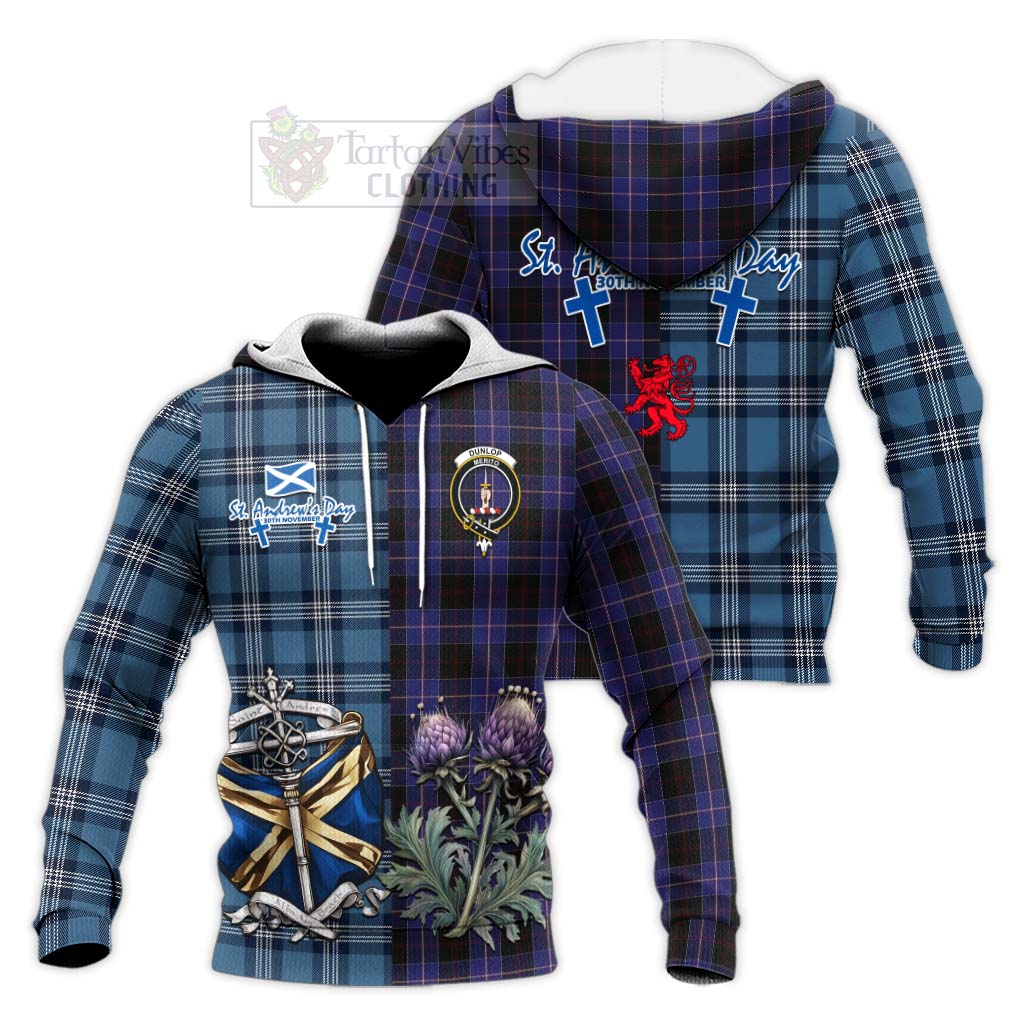 Tartan Vibes Clothing Dunlop Tartan Knitted Hoodie Happy St. Andrew's Day Half Tartan Style