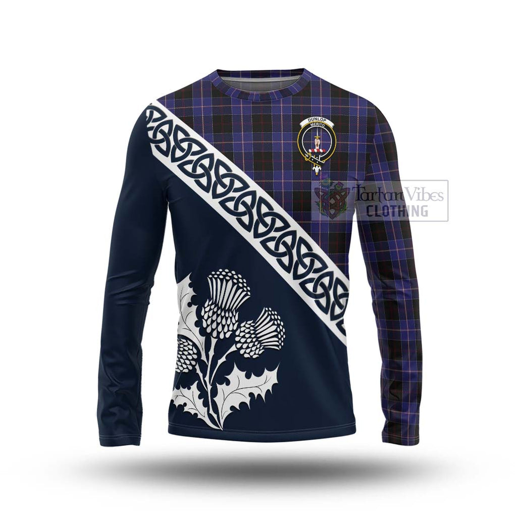 Tartan Vibes Clothing Dunlop Tartan Long Sleeve T-Shirt Featuring Thistle and Scotland Map