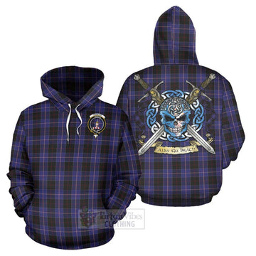 Dunlop Tartan Hoodie with Family Crest Celtic Skull Style