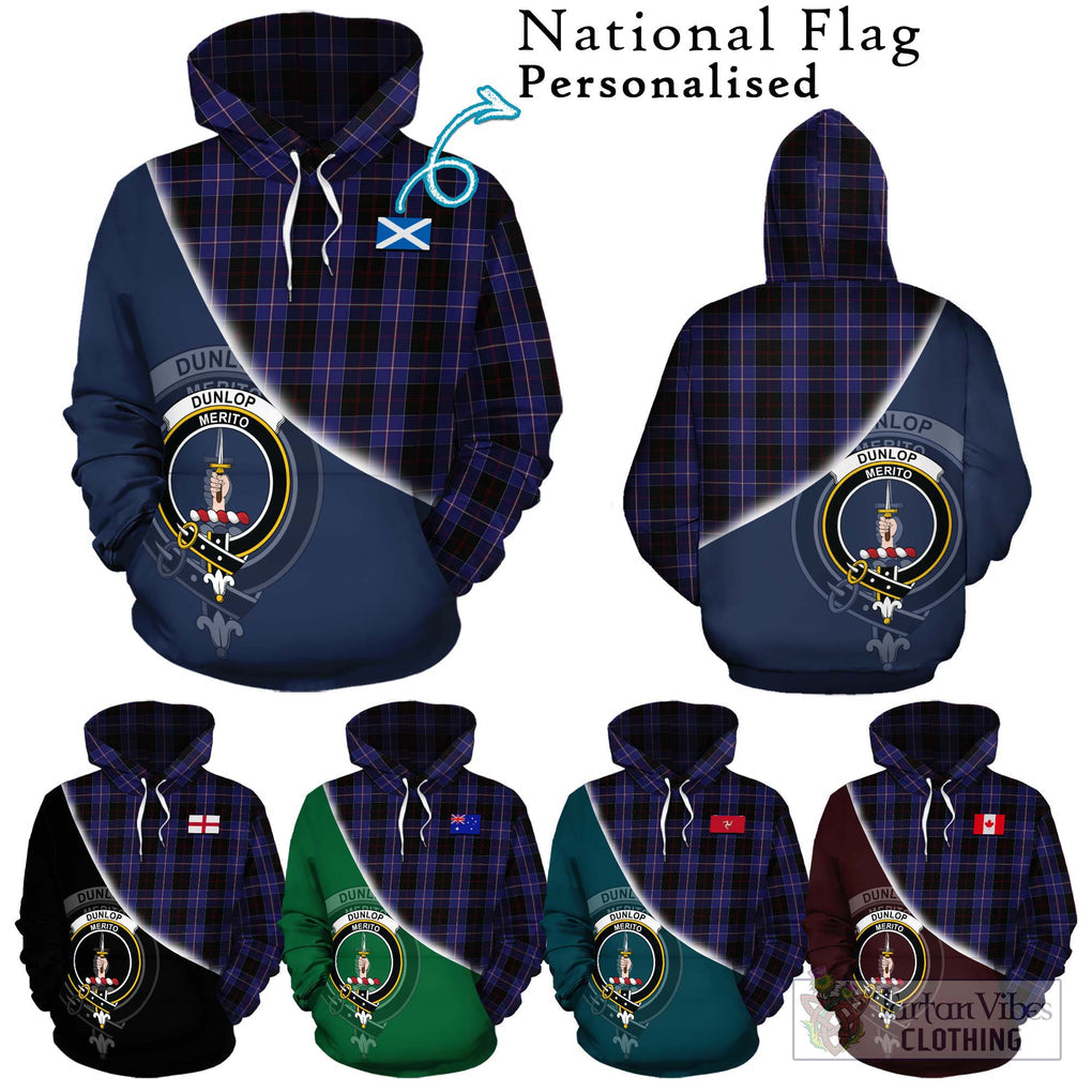 Dunlop Tartan Hoodie with Personalised National Flag and Family Crest Half Style Zip Hoodie - Tartanvibesclothing Shop