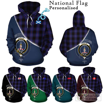 Dunlop Tartan Hoodie with Personalised National Flag and Family Crest Half Style