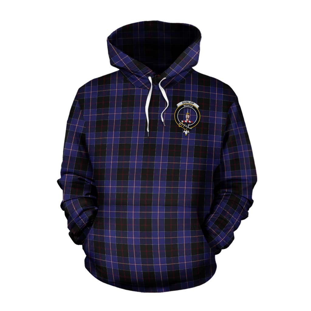 Tartan Vibes Clothing Dunlop Tartan Cotton Hoodie with Family Crest Celtic Skull Style