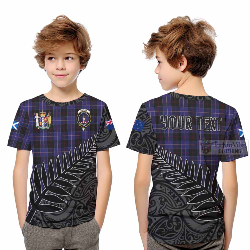 Tartan Vibes Clothing Dunlop Crest Tartan Kid T-Shirt with New Zealand Silver Fern Half Style