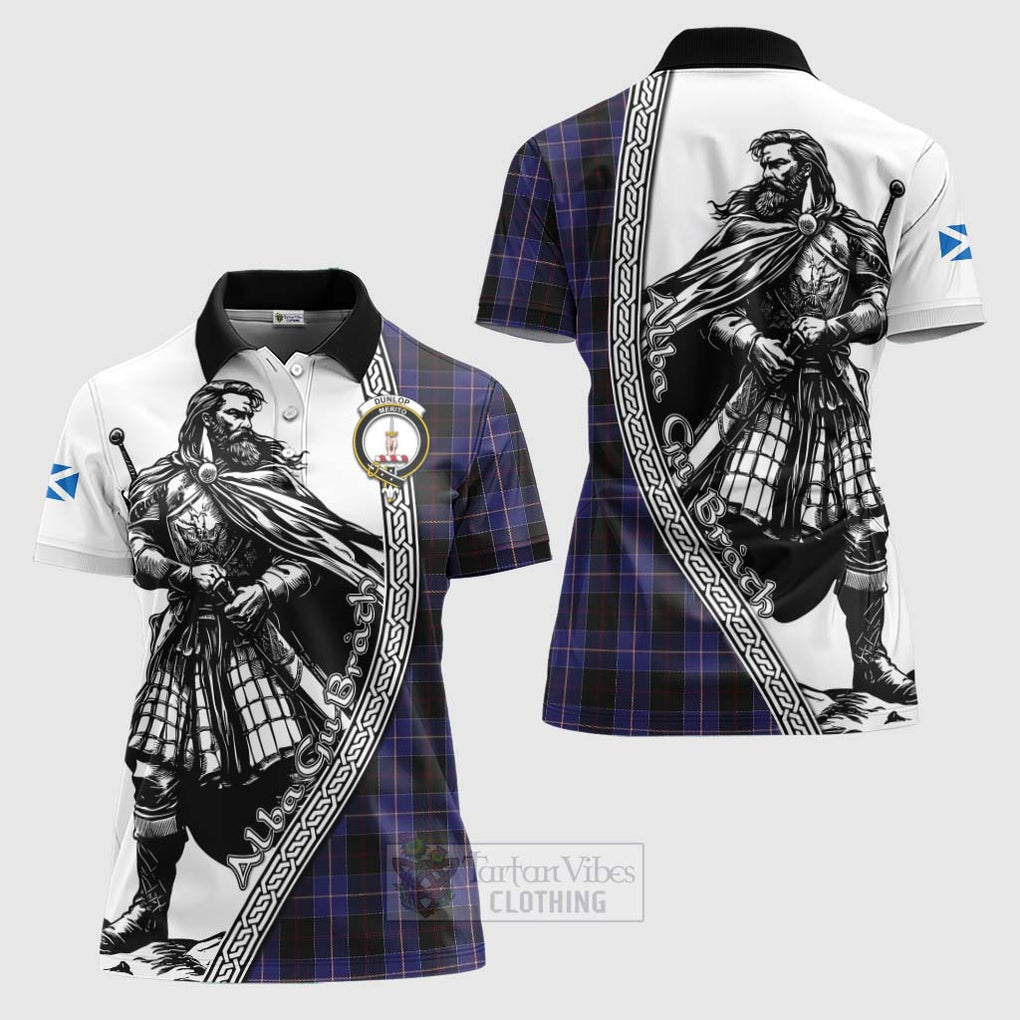 Tartan Vibes Clothing Dunlop Tartan Clan Crest Women's Polo Shirt with Highlander Warrior Celtic Style