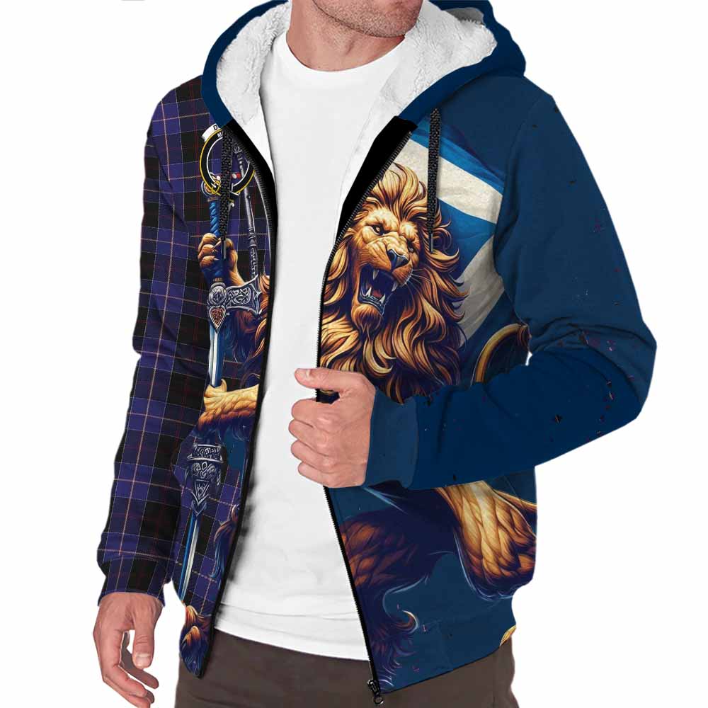 Tartan Vibes Clothing Dunlop Tartan Family Crest Sherpa Hoodie with Scottish Majestic Lion