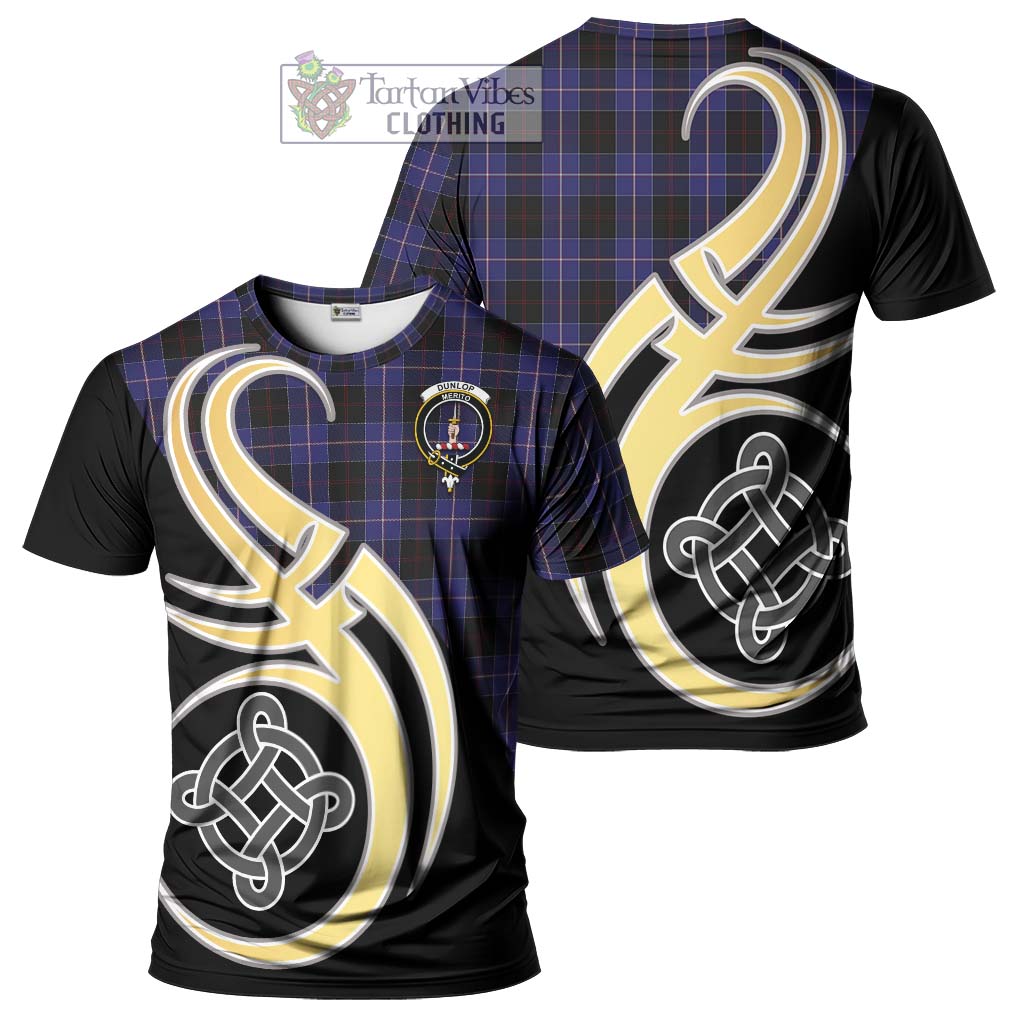 Tartan Vibes Clothing Dunlop Tartan T-Shirt with Family Crest and Celtic Symbol Style