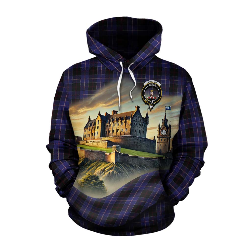 Dunlop Tartan Family Crest Cotton Hoodie with Scottish Ancient Castle Style Pullover Hoodie XS - Tartan Vibes Clothing