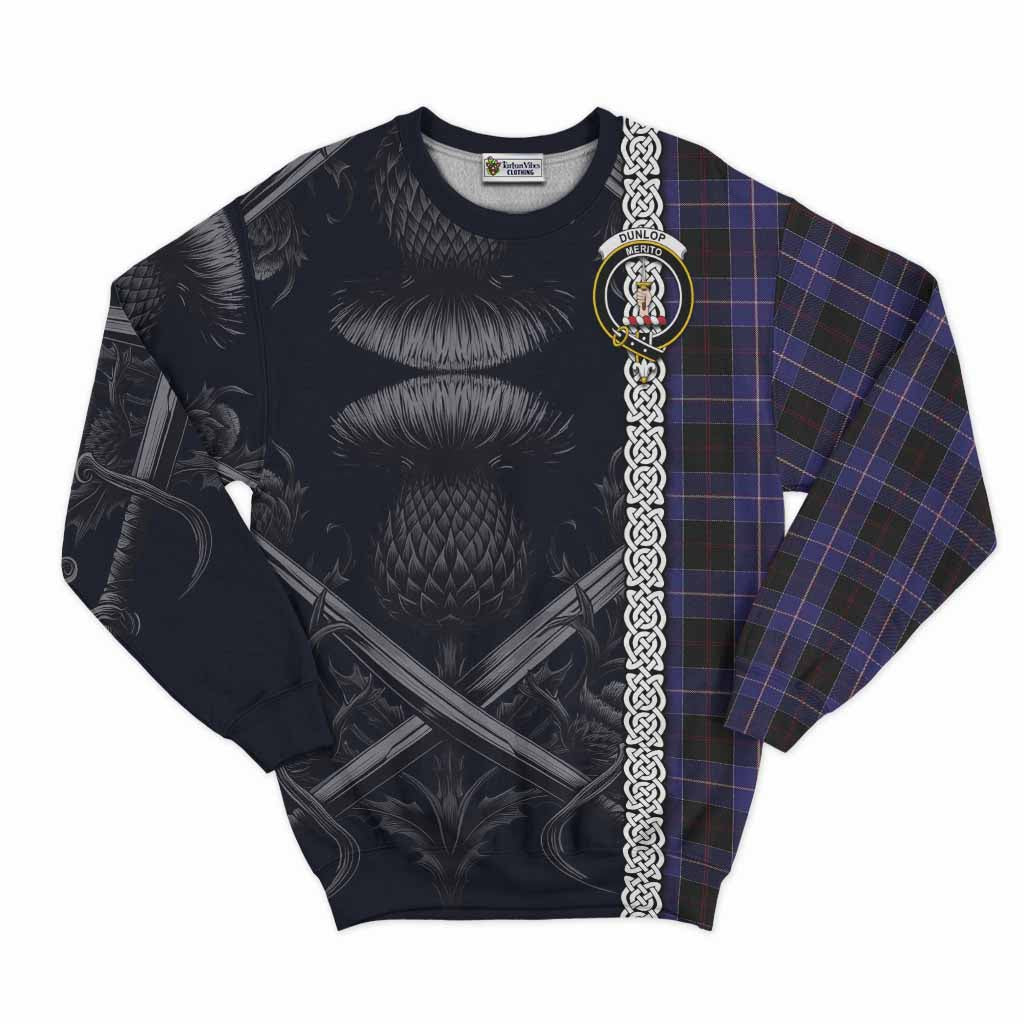 Tartan Vibes Clothing Dunlop Tartan Sweatshirt with Family Crest Cross Sword Thistle Celtic Vibes