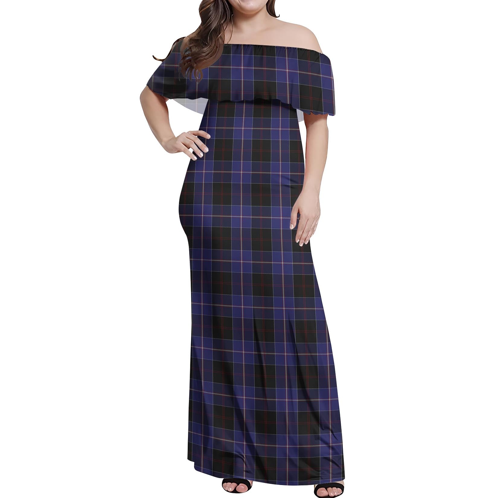 Dunlop Tartan Off Shoulder Long Dress Women's Dress - Tartanvibesclothing