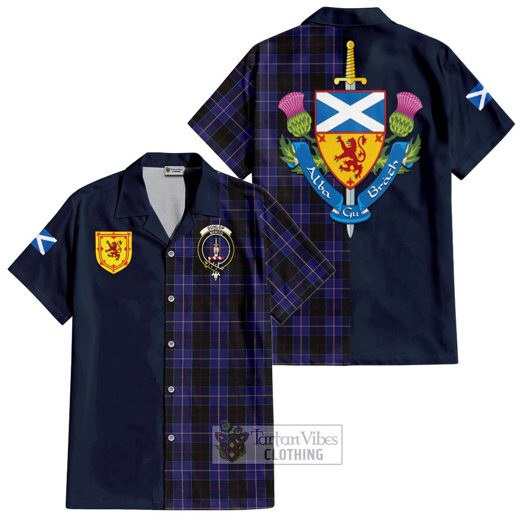 Tartan Vibes Clothing Dunlop Tartan Short Sleeve Button Shirt with Scottish Lion Royal Arm Half Style