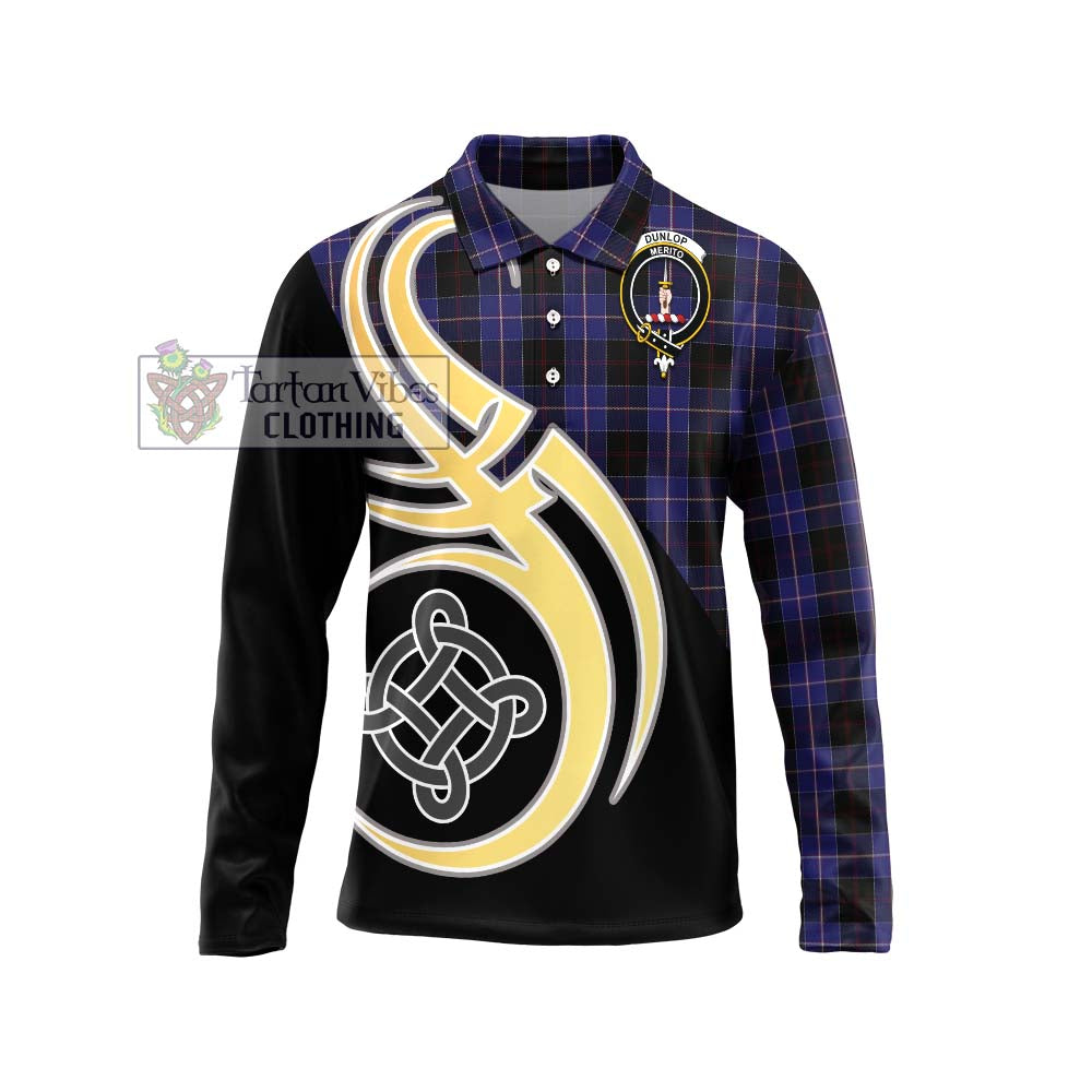 Dunlop Tartan Long Sleeve Polo Shirt with Family Crest and Celtic Symbol Style Unisex - Tartan Vibes Clothing