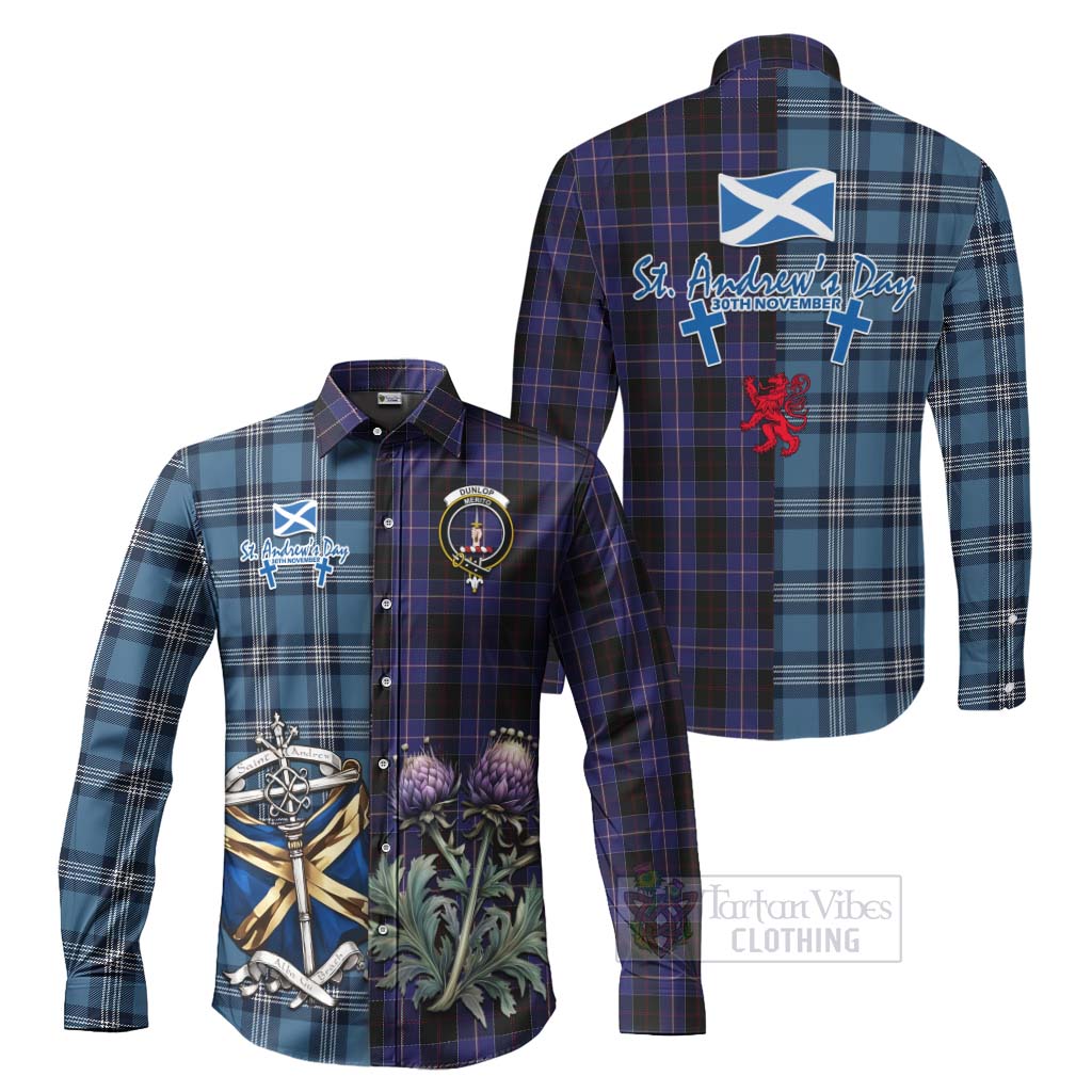 Tartan Vibes Clothing Dunlop Tartan Long Sleeve Button Shirt Happy St. Andrew's Day Half Tartan Style