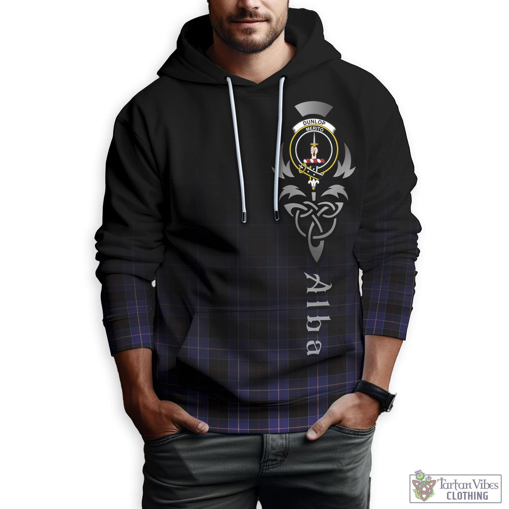 Tartan Vibes Clothing Dunlop Tartan Hoodie Featuring Alba Gu Brath Family Crest Celtic Inspired