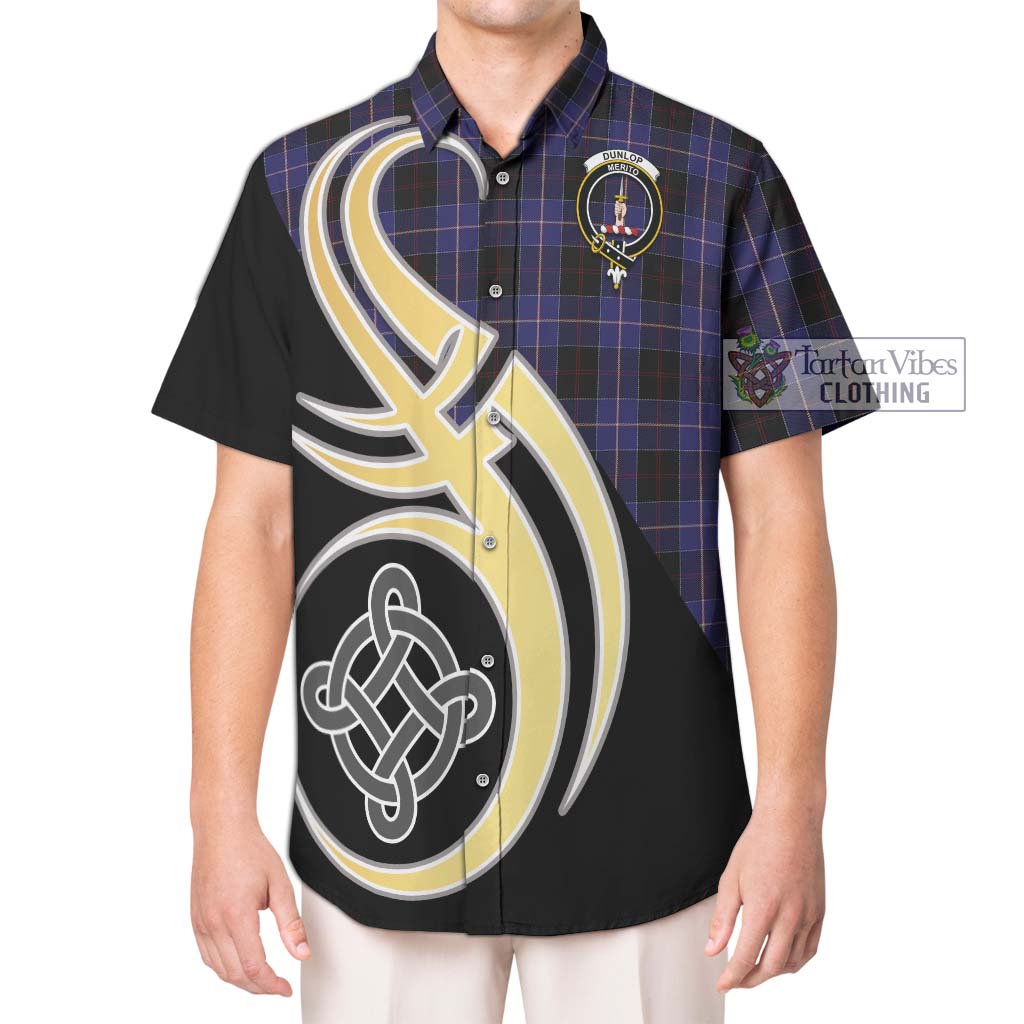 Dunlop Tartan Short Sleeve Button Shirt with Family Crest and Celtic Symbol Style Kid - Tartan Vibes Clothing