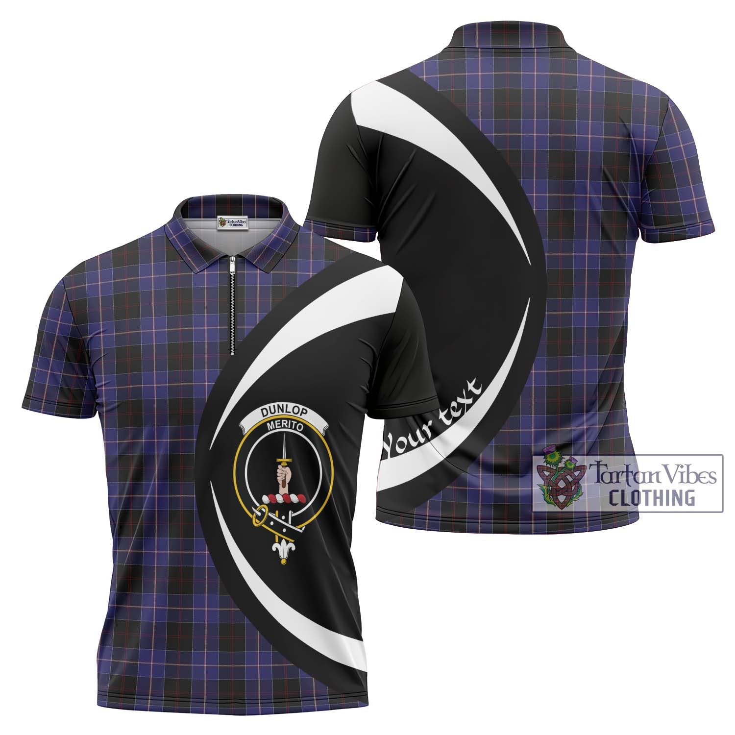 Tartan Vibes Clothing Dunlop Tartan Zipper Polo Shirt with Family Crest Circle Style