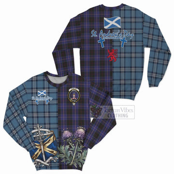 Dunlop Tartan Sweatshirt Happy St. Andrew's Day Half Tartan Style