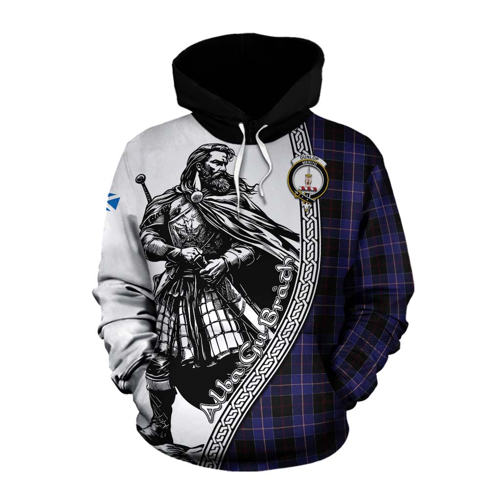 Tartan Vibes Clothing Dunlop Tartan Clan Crest Cotton Hoodie with Highlander Warrior Celtic Style