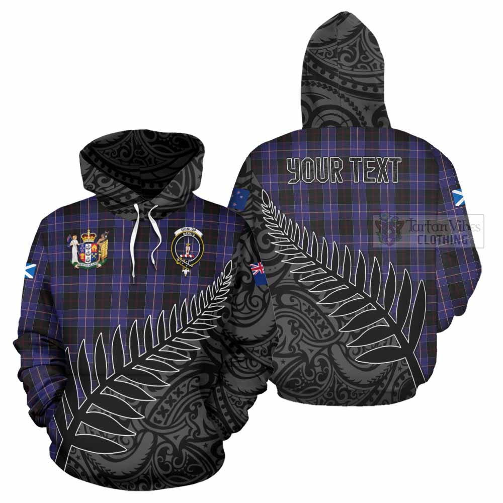 Tartan Vibes Clothing Dunlop Crest Tartan Hoodie with New Zealand Silver Fern Half Style