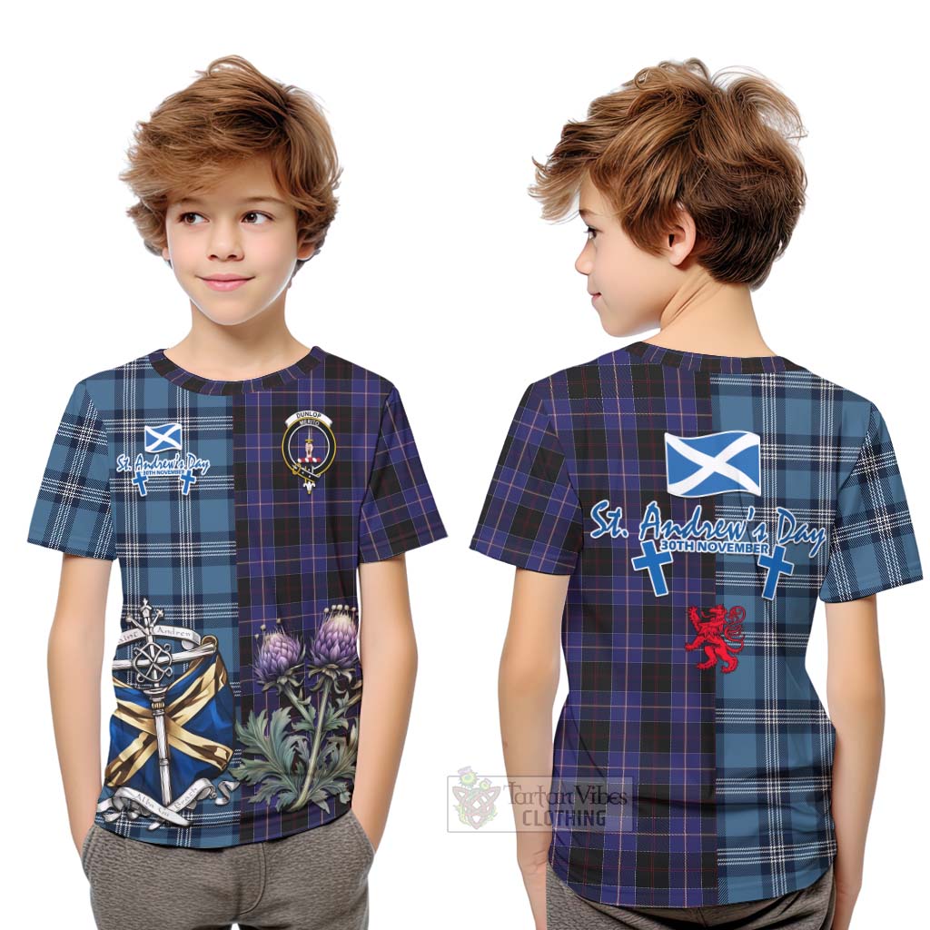 Tartan Vibes Clothing Dunlop Tartan Kid T-Shirt Happy St. Andrew's Day Half Tartan Style