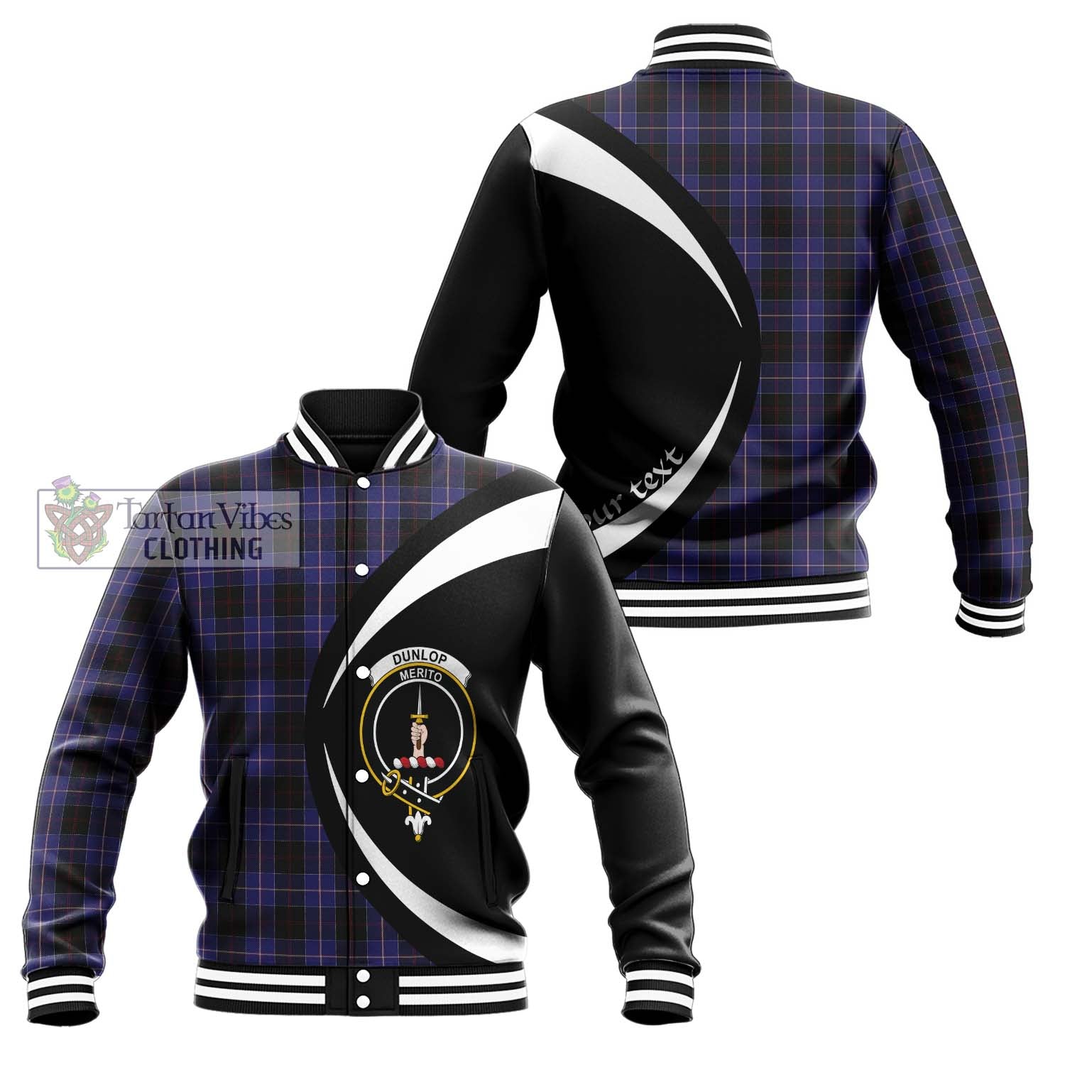 Dunlop Tartan Baseball Jacket with Family Crest Circle Style Unisex - Tartan Vibes Clothing