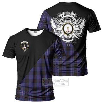 Dunlop Tartan T-Shirt with Family Crest and Military Logo Style