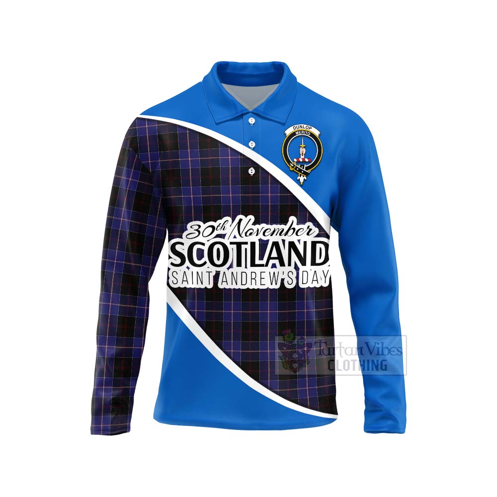 Tartan Vibes Clothing Dunlop Family Crest Tartan Long Sleeve Polo Shirt Celebrate Saint Andrew's Day in Style