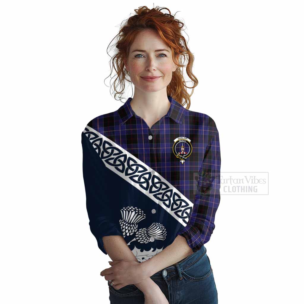 Tartan Vibes Clothing Dunlop Tartan Women's Casual Shirt Featuring Thistle and Scotland Map