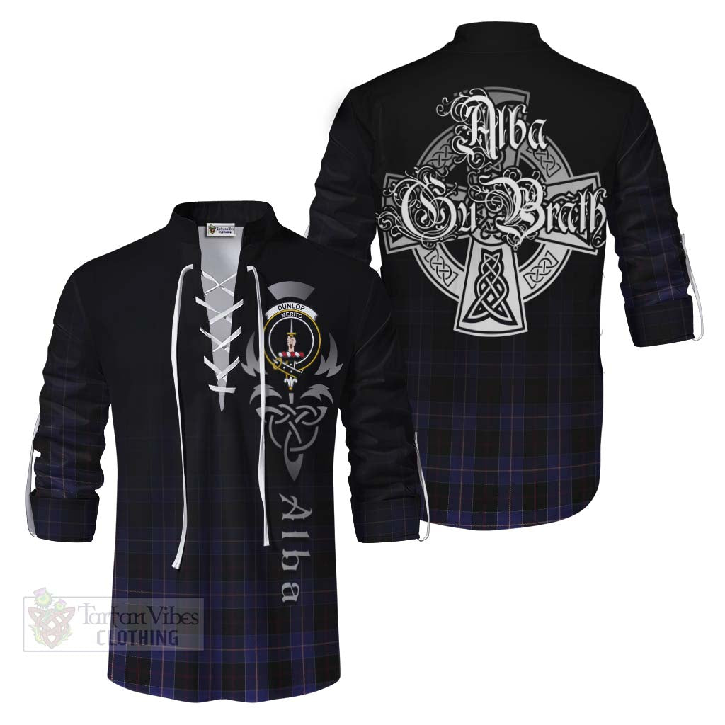 Tartan Vibes Clothing Dunlop Tartan Ghillie Kilt Shirt Featuring Alba Gu Brath Family Crest Celtic Inspired