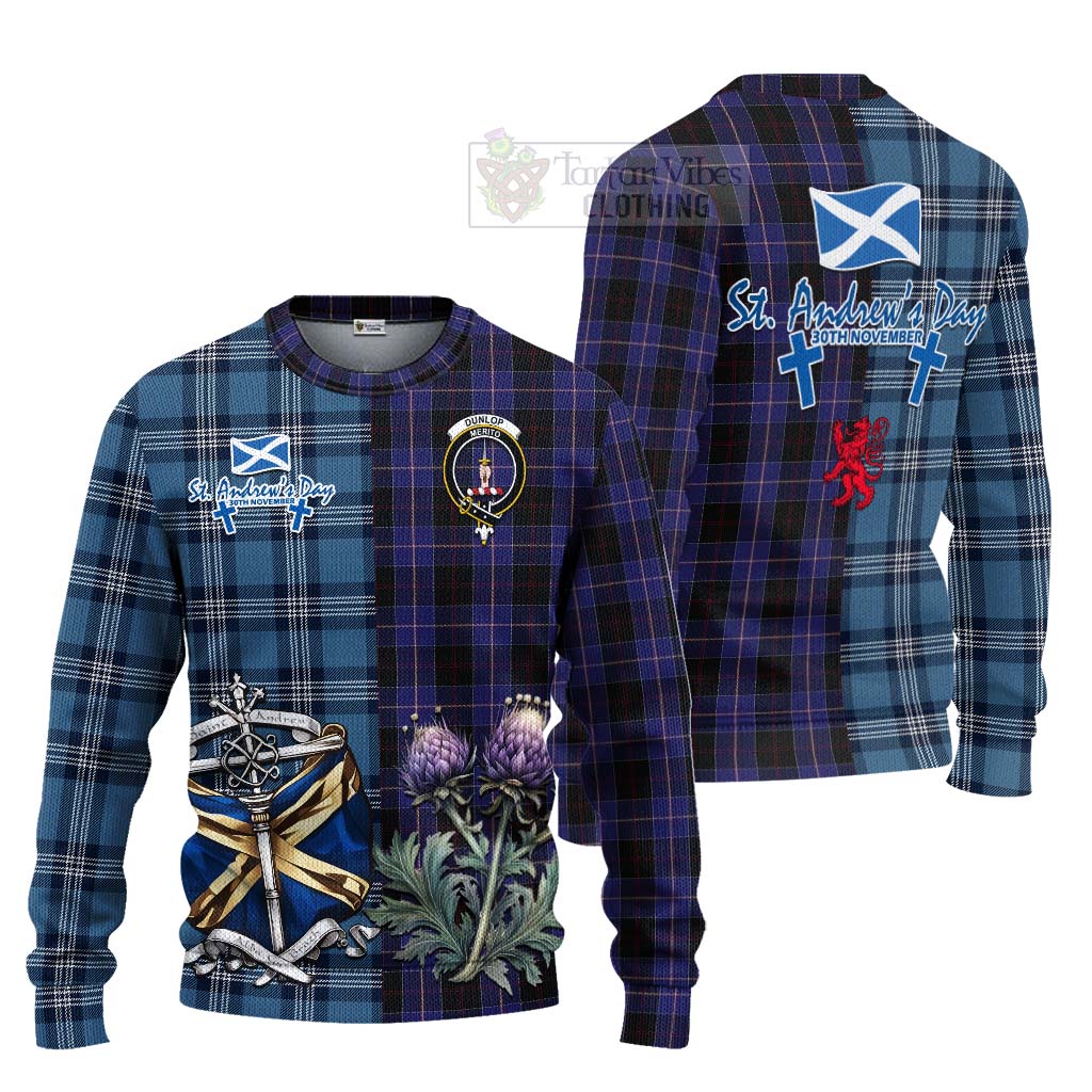 Tartan Vibes Clothing Dunlop Tartan Knitted Sweater Happy St. Andrew's Day Half Tartan Style