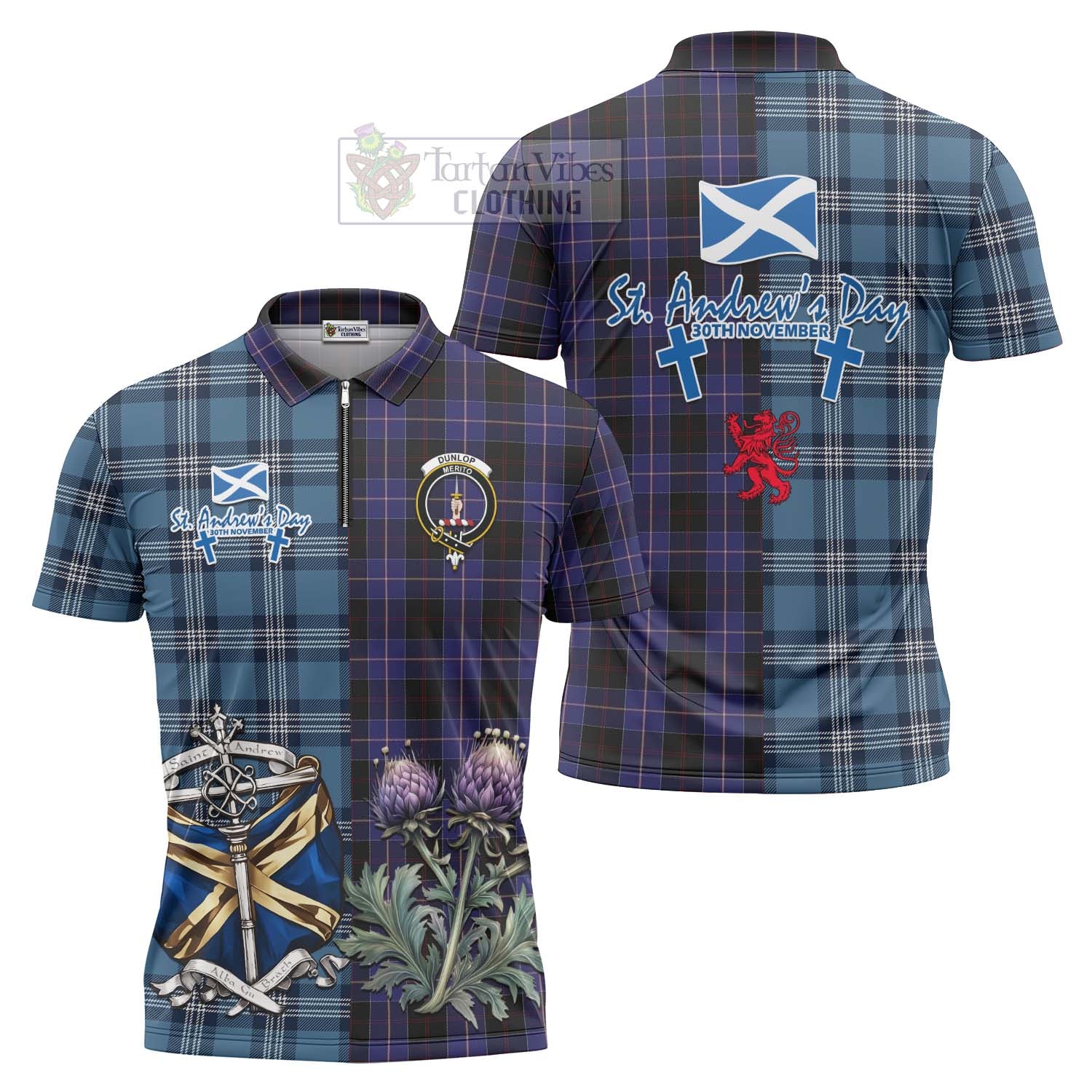 Tartan Vibes Clothing Dunlop Tartan Zipper Polo Shirt Happy St. Andrew's Day Half Tartan Style