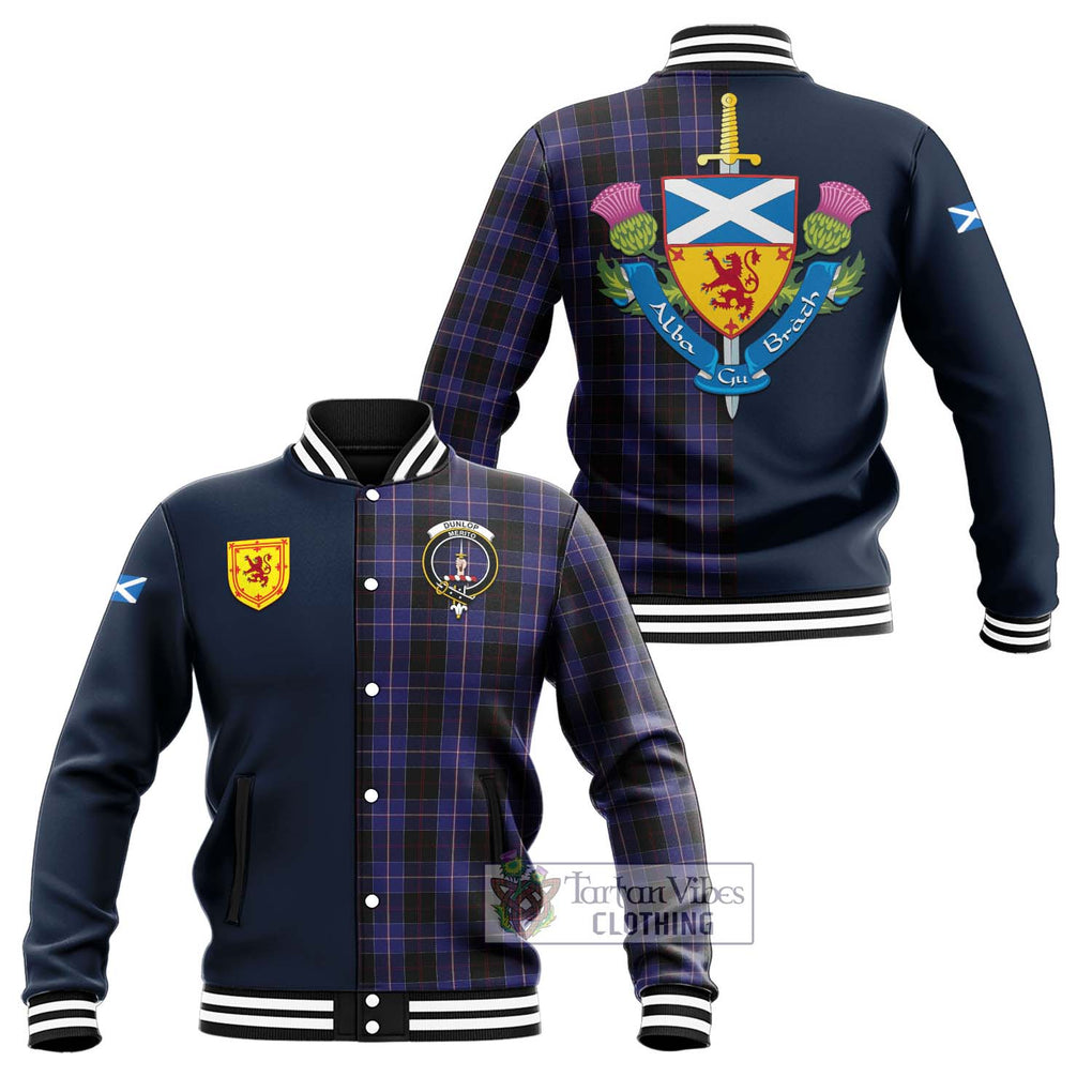 Dunlop Tartan Baseball Jacket Alba with Scottish Lion Royal Arm Half Style Unisex - Tartan Vibes Clothing