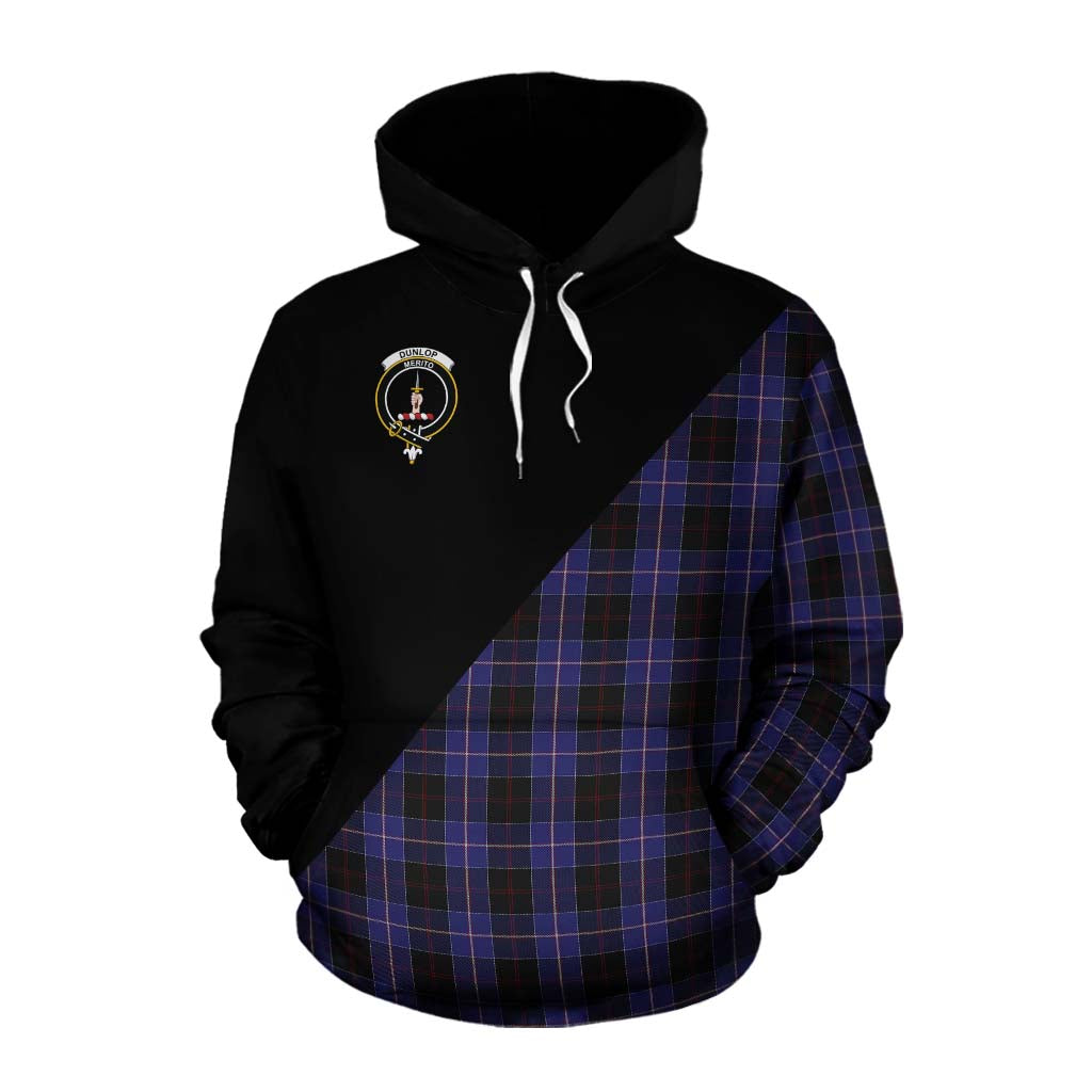 Tartan Vibes Clothing Dunlop Tartan Cotton Hoodie with Family Crest and Military Logo Style