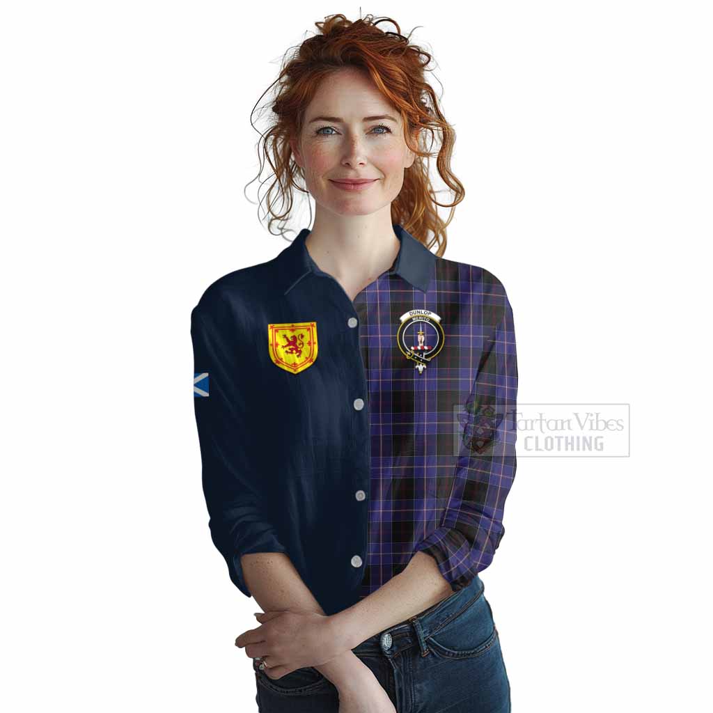 Tartan Vibes Clothing Dunlop Tartan Women's Casual Shirt Alba with Scottish Lion Royal Arm Half Style