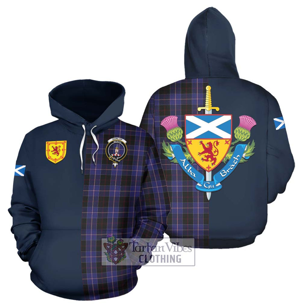 Tartan Vibes Clothing Dunlop Tartan Hoodie with Scottish Lion Royal Arm Half Style