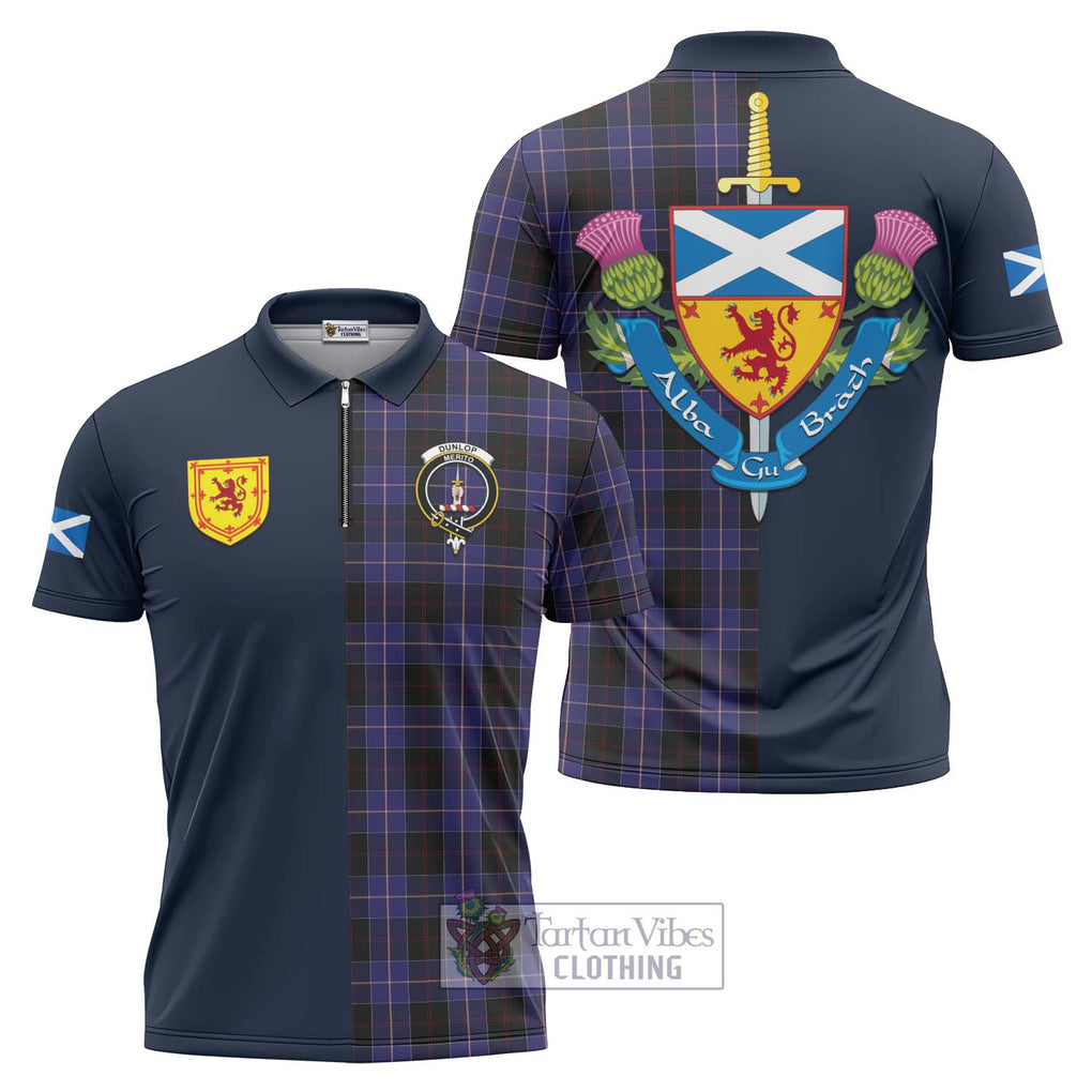 Tartan Vibes Clothing Dunlop Tartan Zipper Polo Shirt with Scottish Lion Royal Arm Half Style