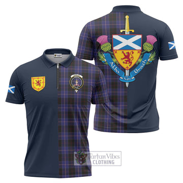 Dunlop Tartan Zipper Polo Shirt Alba with Scottish Lion Royal Arm Half Style