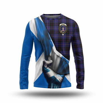 Dunlop Tartan Long Sleeve T-Shirt with Family Crest Scotland Patriotic Style