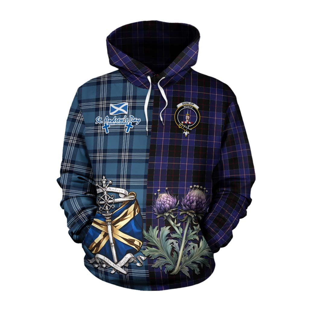 Tartan Vibes Clothing Dunlop Tartan Cotton Hoodie Happy St. Andrew's Day Half Tartan Style