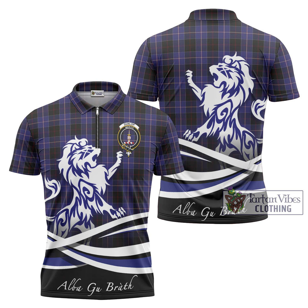 Dunlop Tartan Zipper Polo Shirt with Alba Gu Brath Regal Lion Emblem Unisex - Tartanvibesclothing Shop