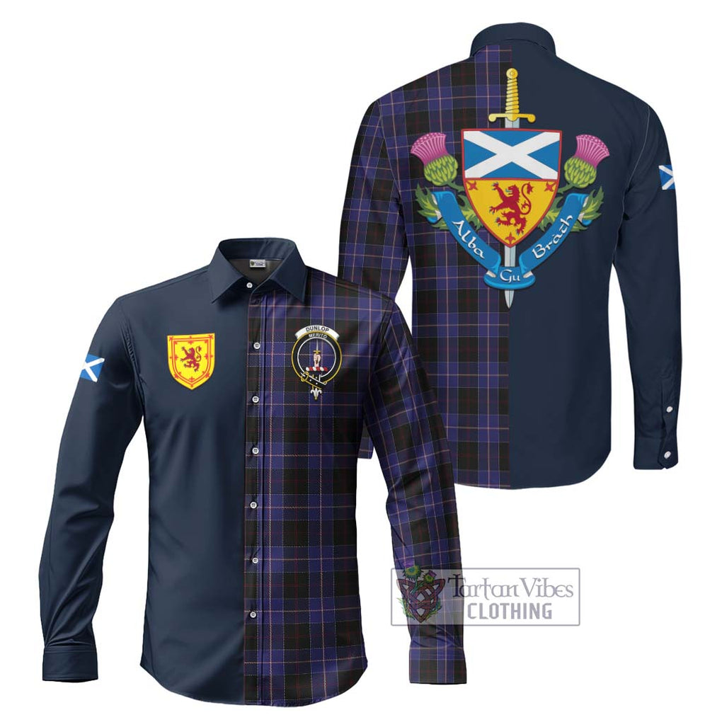 Tartan Vibes Clothing Dunlop Tartan Long Sleeve Button Shirt with Scottish Lion Royal Arm Half Style