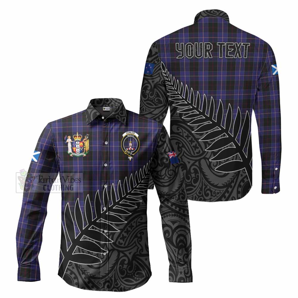 Tartan Vibes Clothing Dunlop Crest Tartan Long Sleeve Button Shirt with New Zealand Silver Fern Half Style