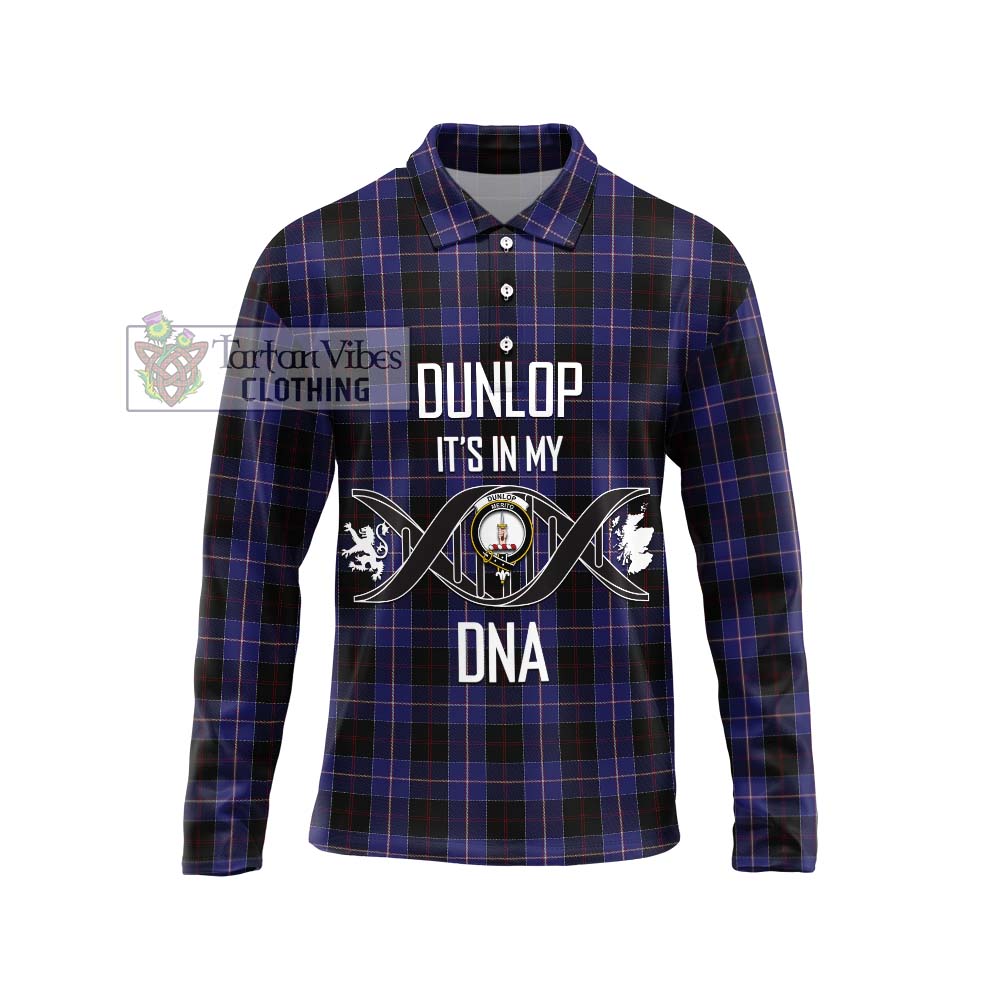 Dunlop Tartan Long Sleeve Polo Shirt with Family Crest DNA In Me Style Unisex - Tartanvibesclothing Shop