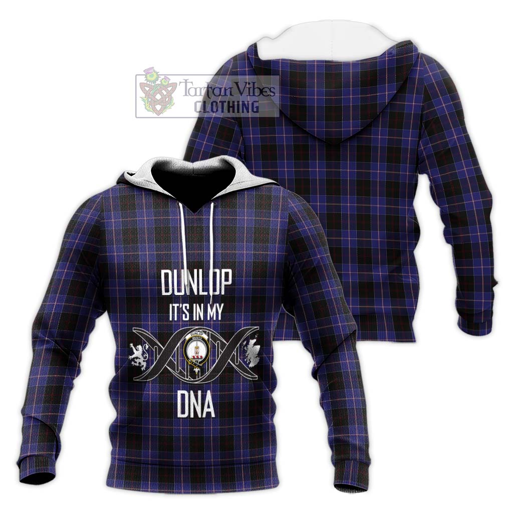 Tartan Vibes Clothing Dunlop Tartan Knitted Hoodie with Family Crest DNA In Me Style